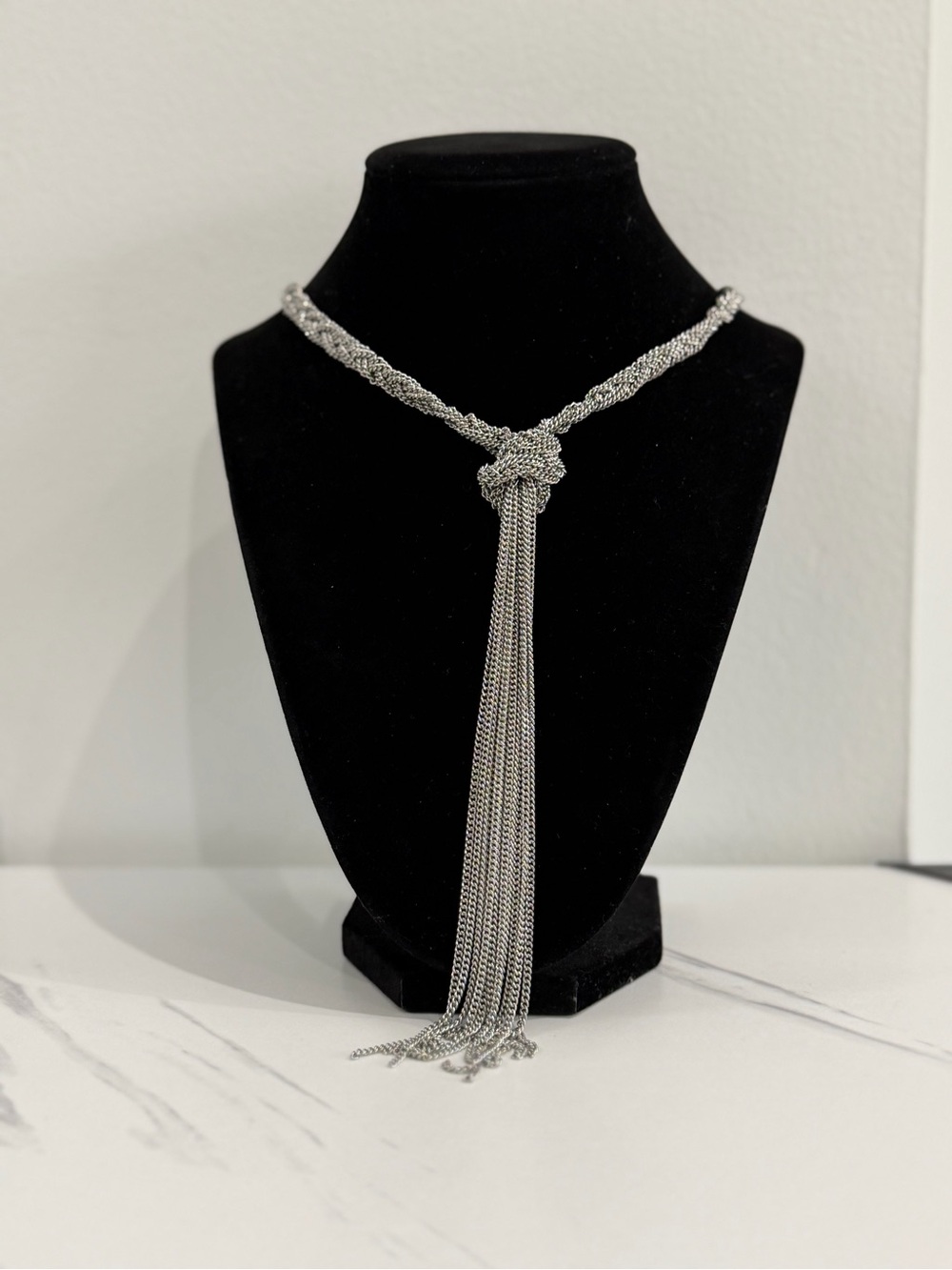 Silver Tassel Knot Statement Necklace